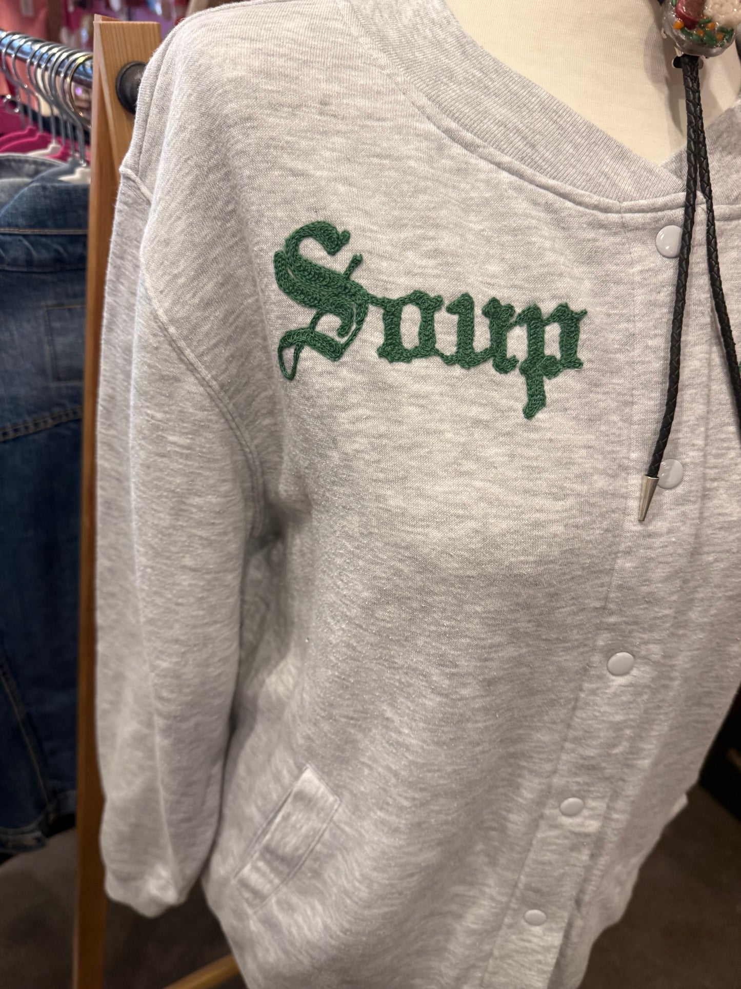 Soup Season, Bitch! Vintage Grey Snap Cardigan - Lrg