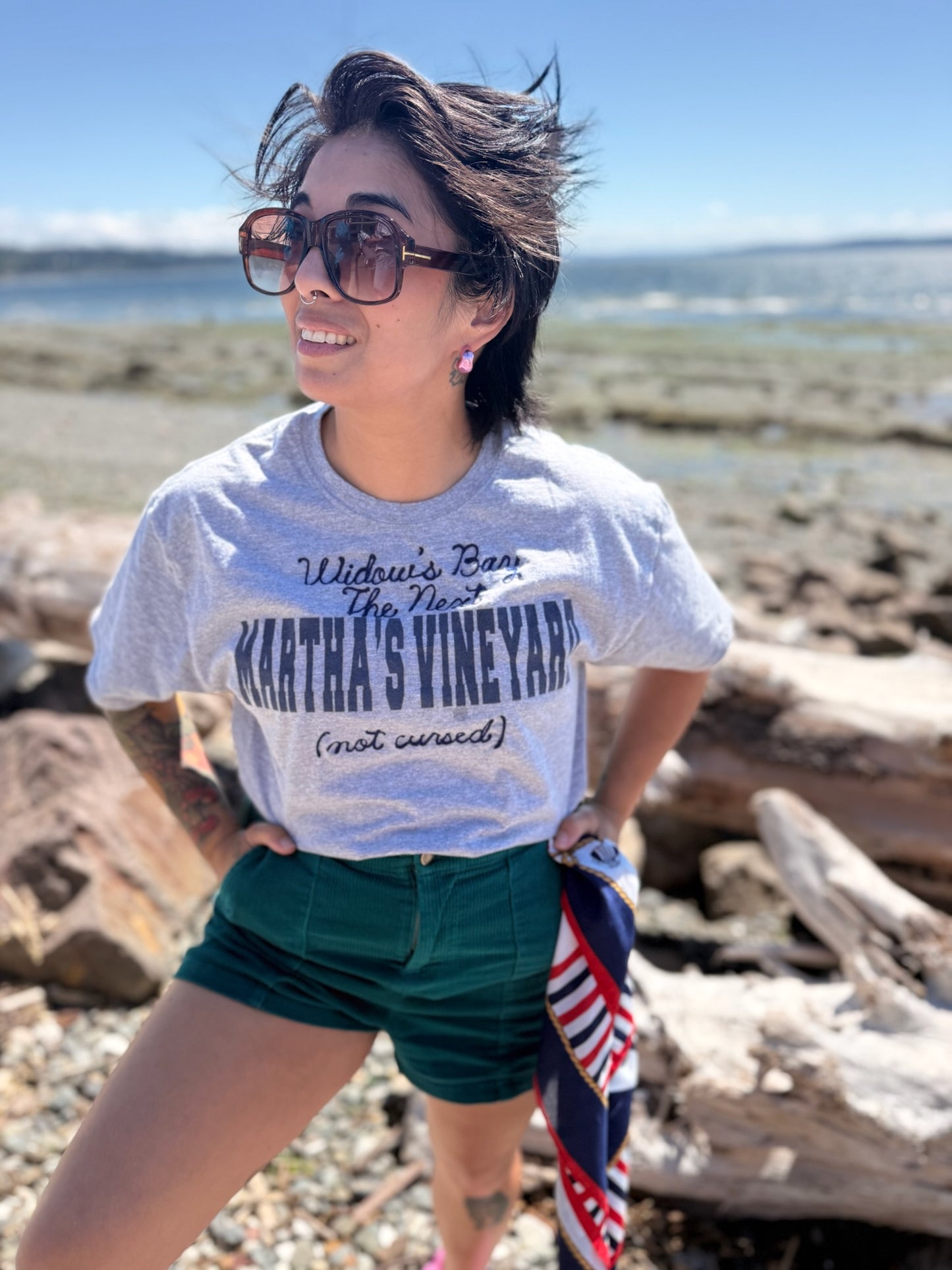 Widow's Bay The Next Martha's Vineyard (not cursed) Gray Varsity-Style Tee - MD