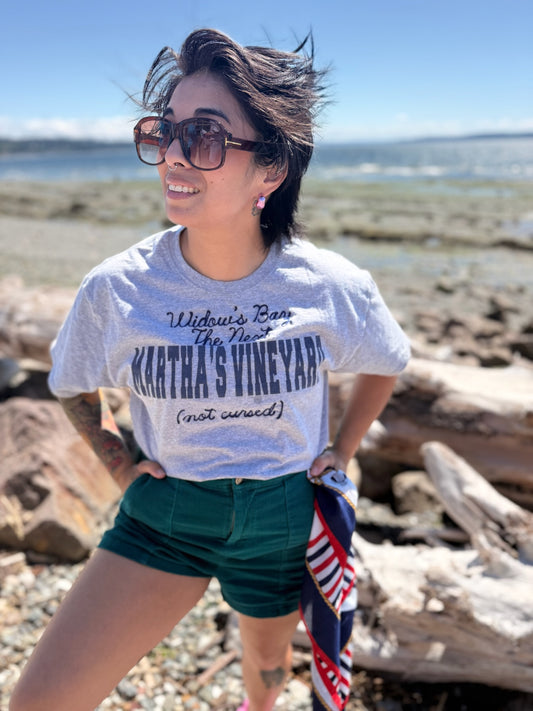 Widow's Bay The Next Martha's Vineyard (not cursed) Gray Varsity-Style Tee - MD