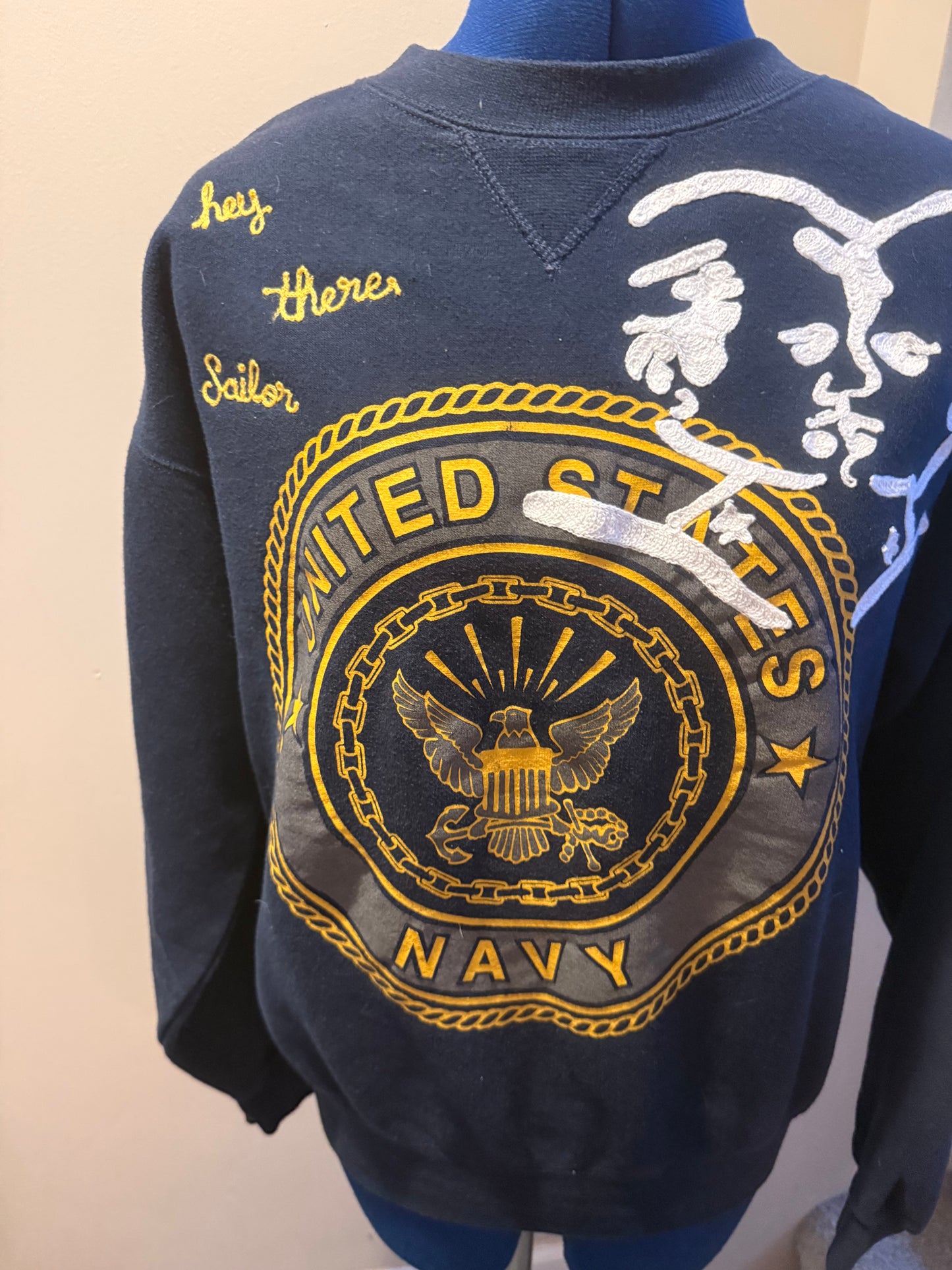 Navy Made Me Gay Vintage Navy Crewneck Sweatshirt - MD