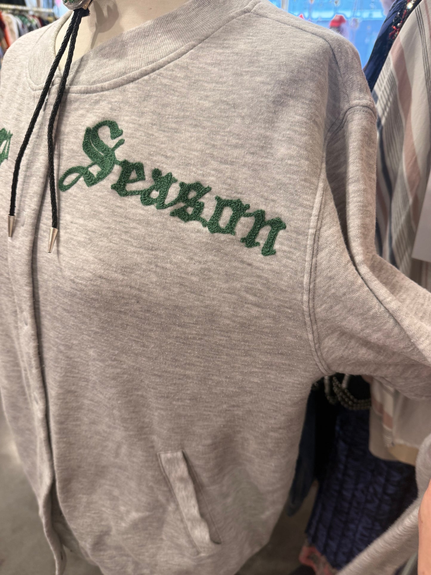 Soup Season, Bitch! Vintage Grey Snap Cardigan - Lrg