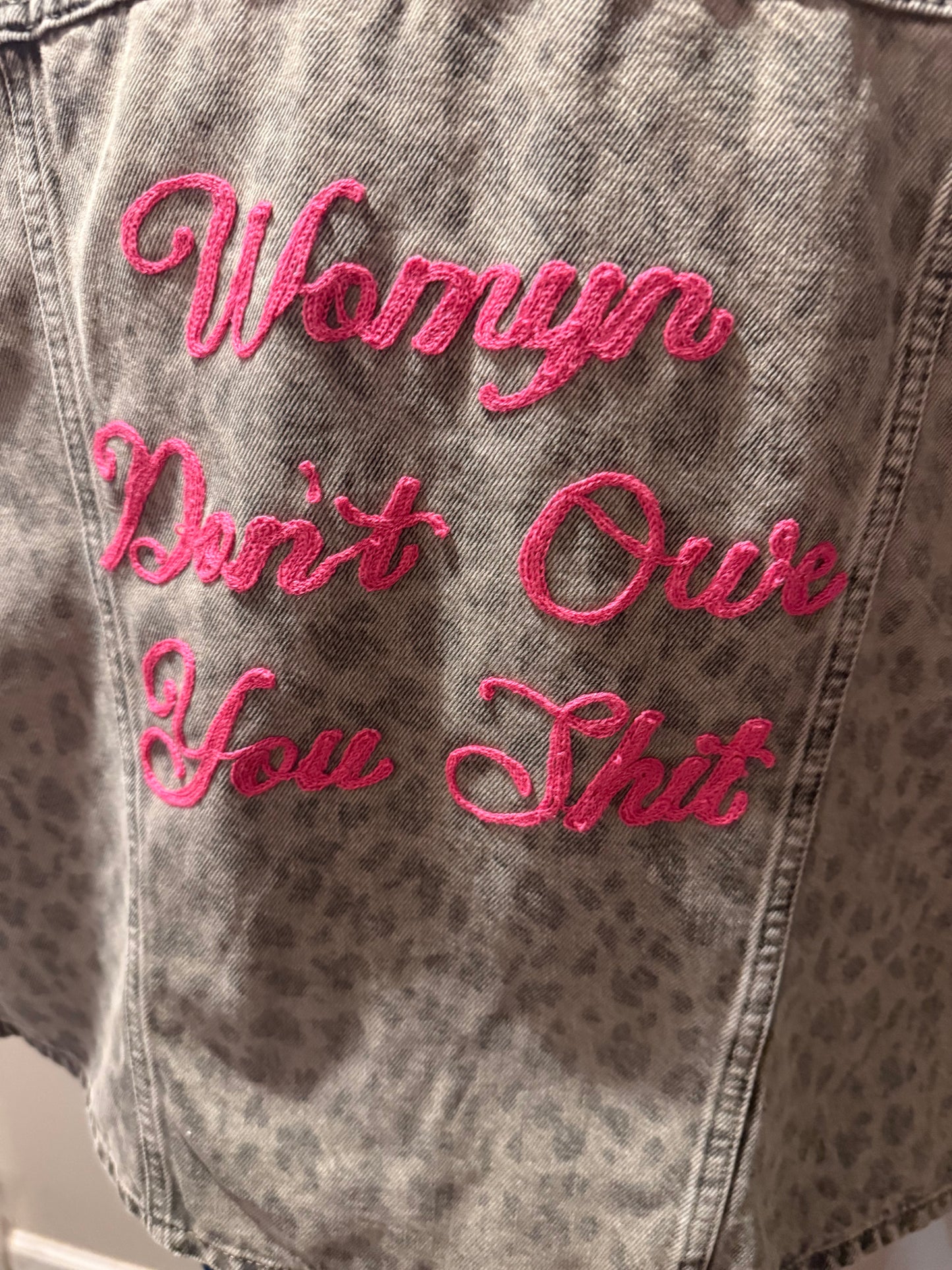Womyn Don't Owe You Shit Animal Print Denim Vest - XL