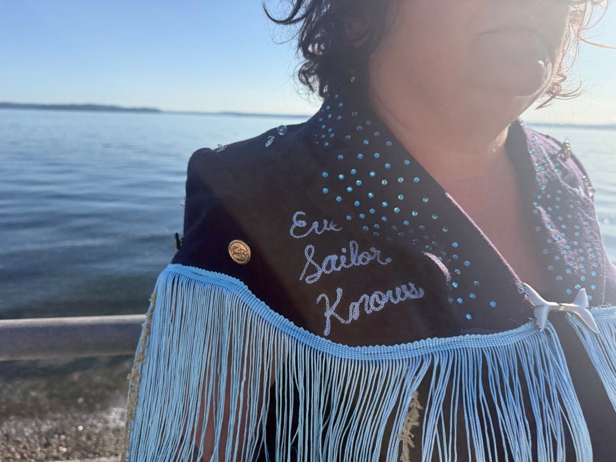Sea Hag Disco Cape with Rhinestones, Fringe Trim, Seaweed + Bobbers