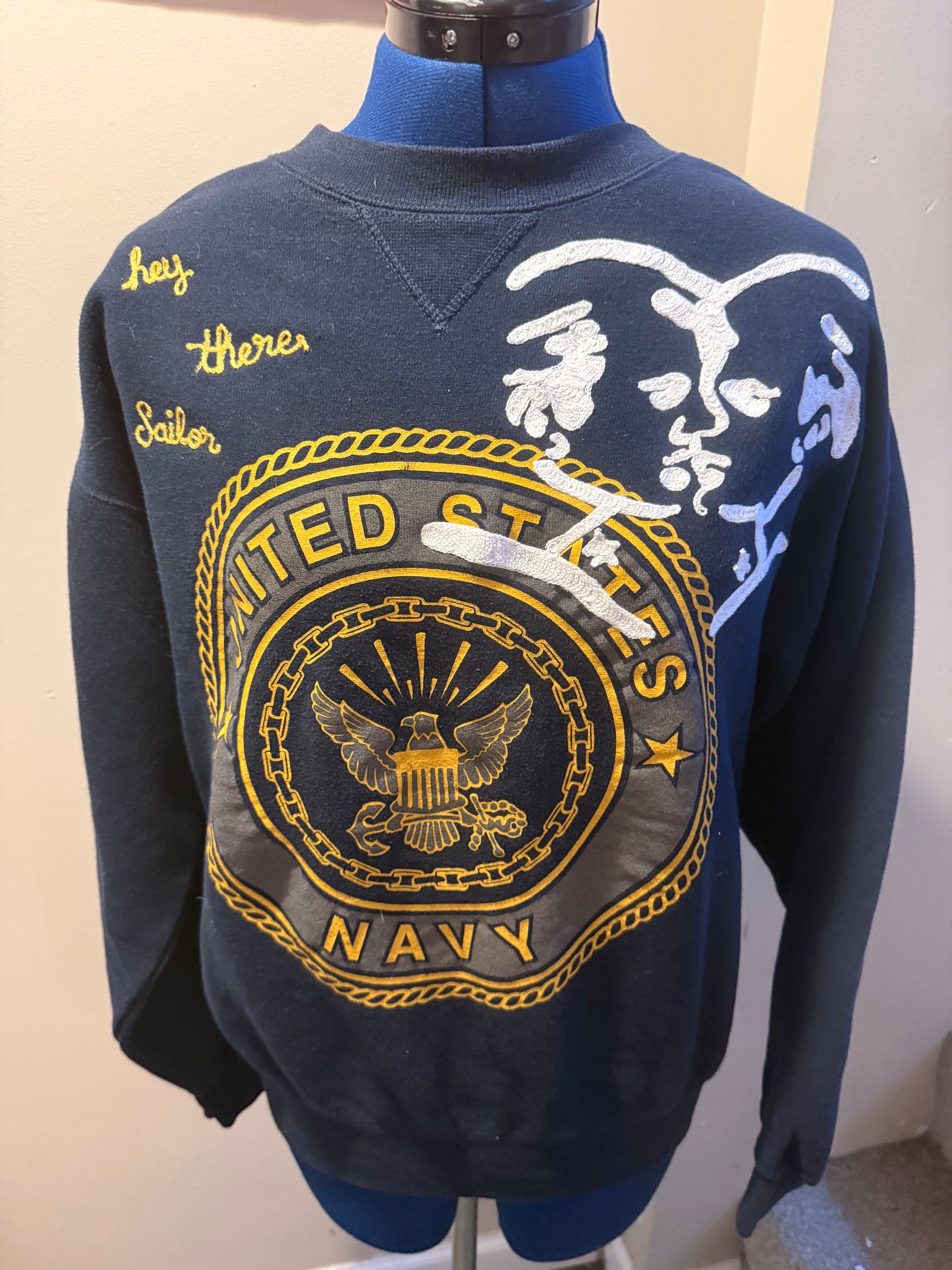 Navy Made Me Gay Vintage Navy Crewneck Sweatshirt - MD