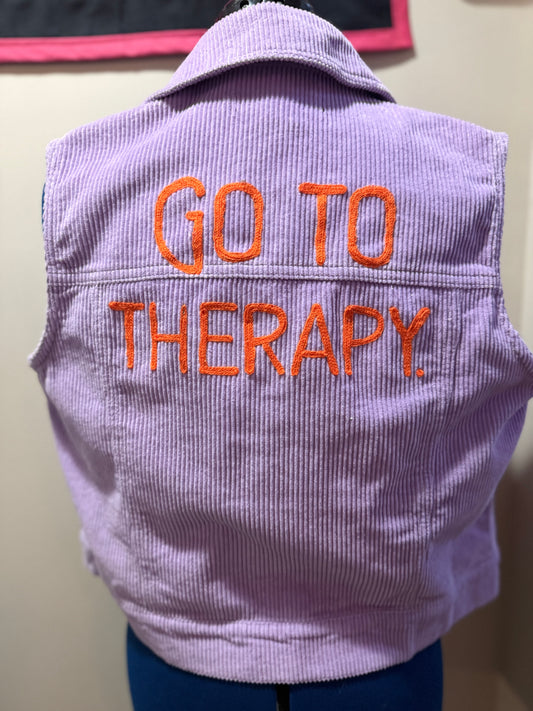 Go To Therapy Flower Power Corduroy Purple Oversized Button Vest - SM