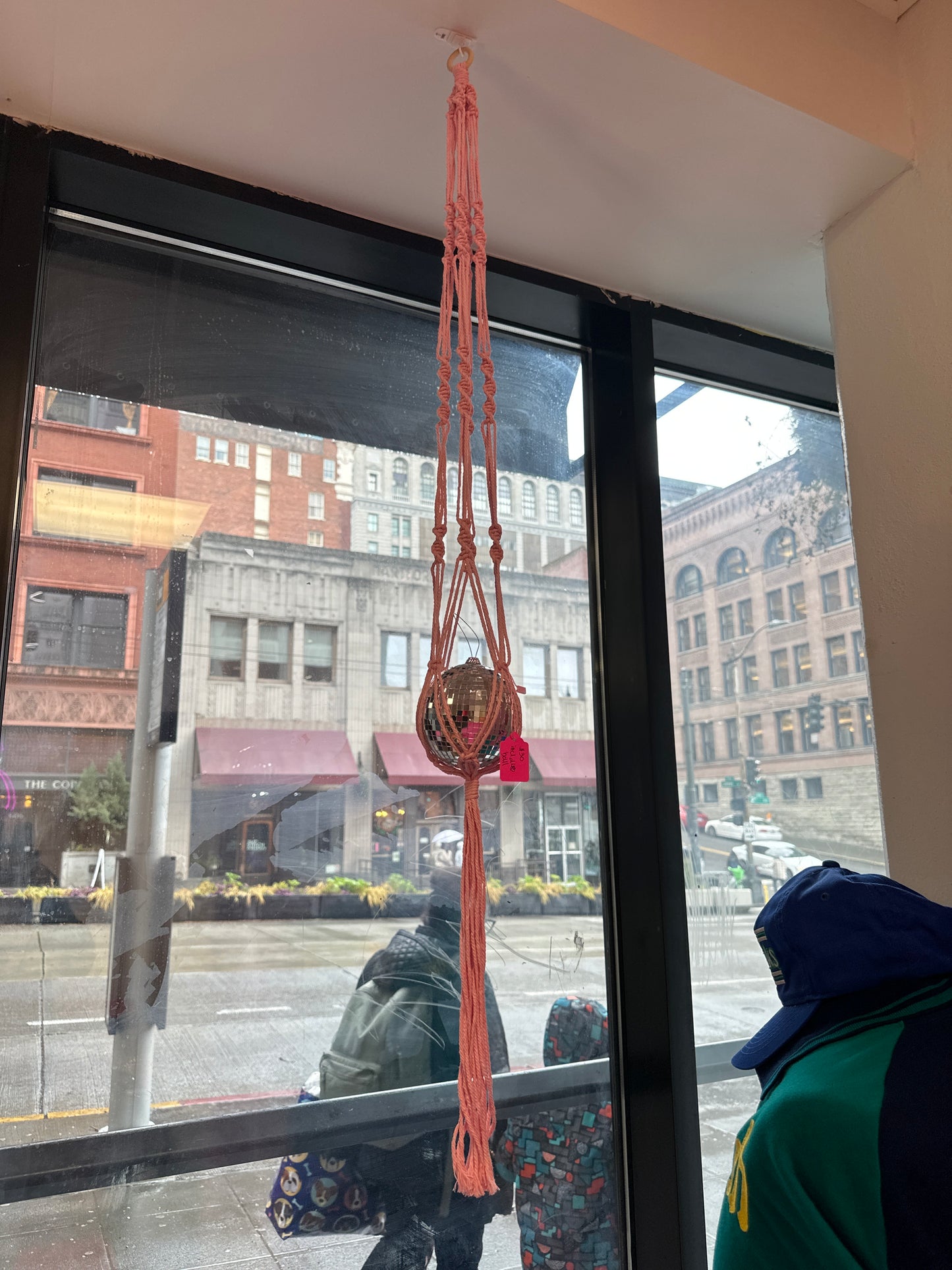 Pink Small Macrame Disco Ball Holder