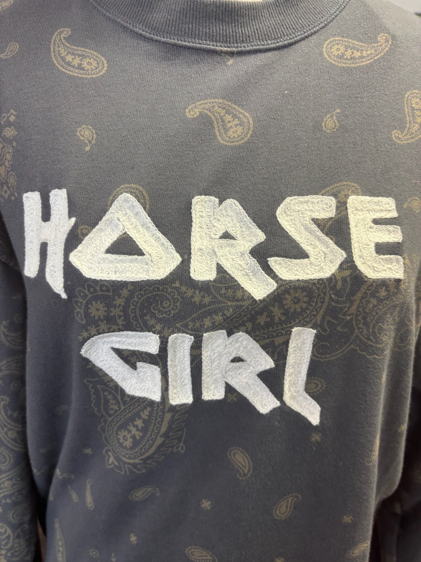 "Horse Girl" Metal Paisley Grey Crewneck