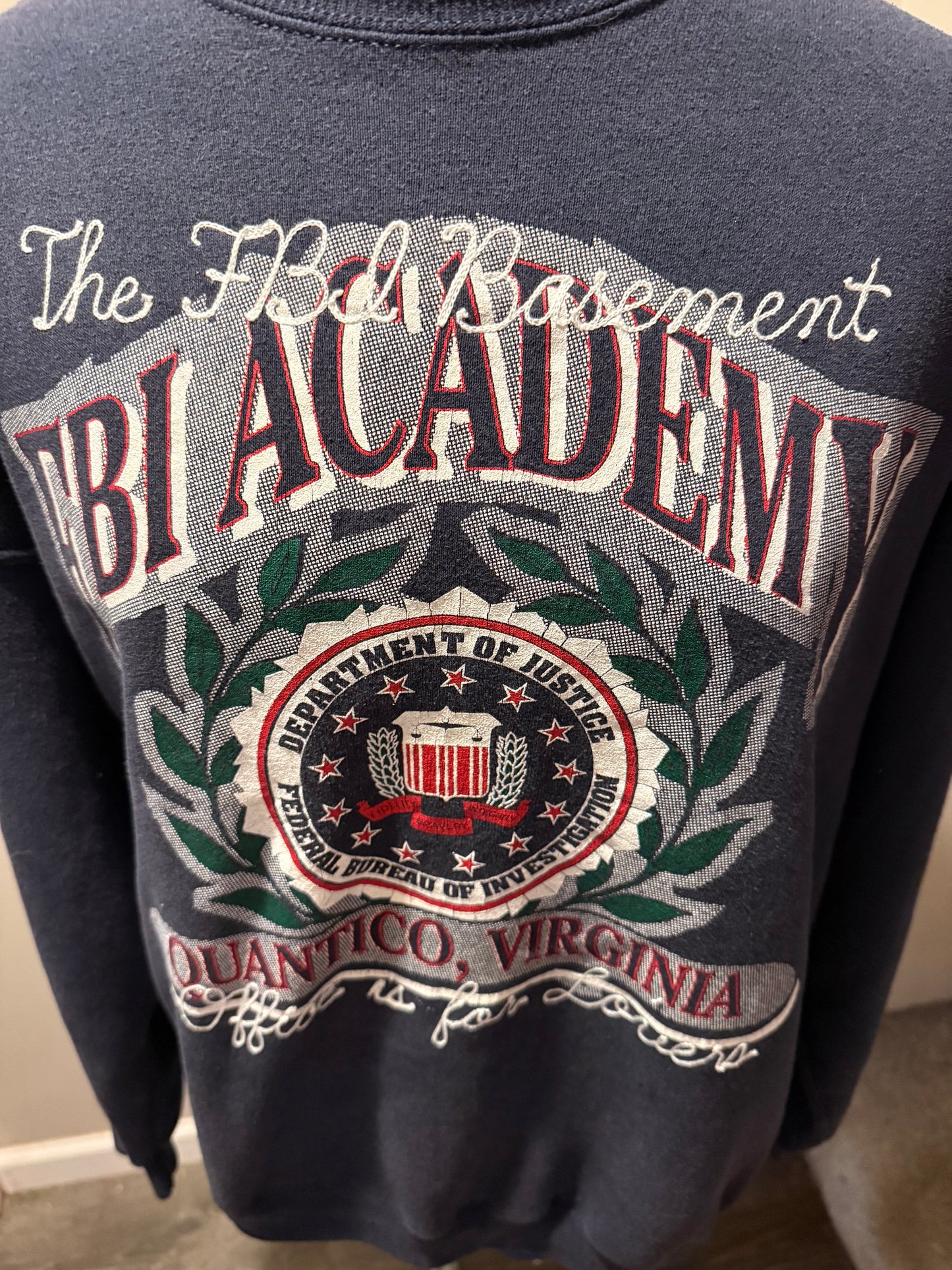The FBI Basement Office is for Lovers VTG L/S Navy Crewneck Sweatshirt - XL