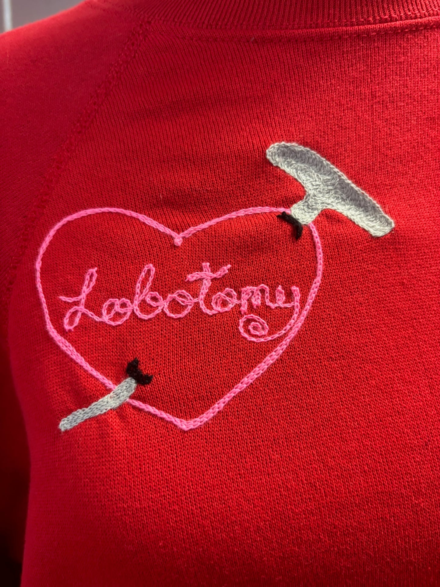 Vintage "Lobotomy Heart" Bright Red Crewneck