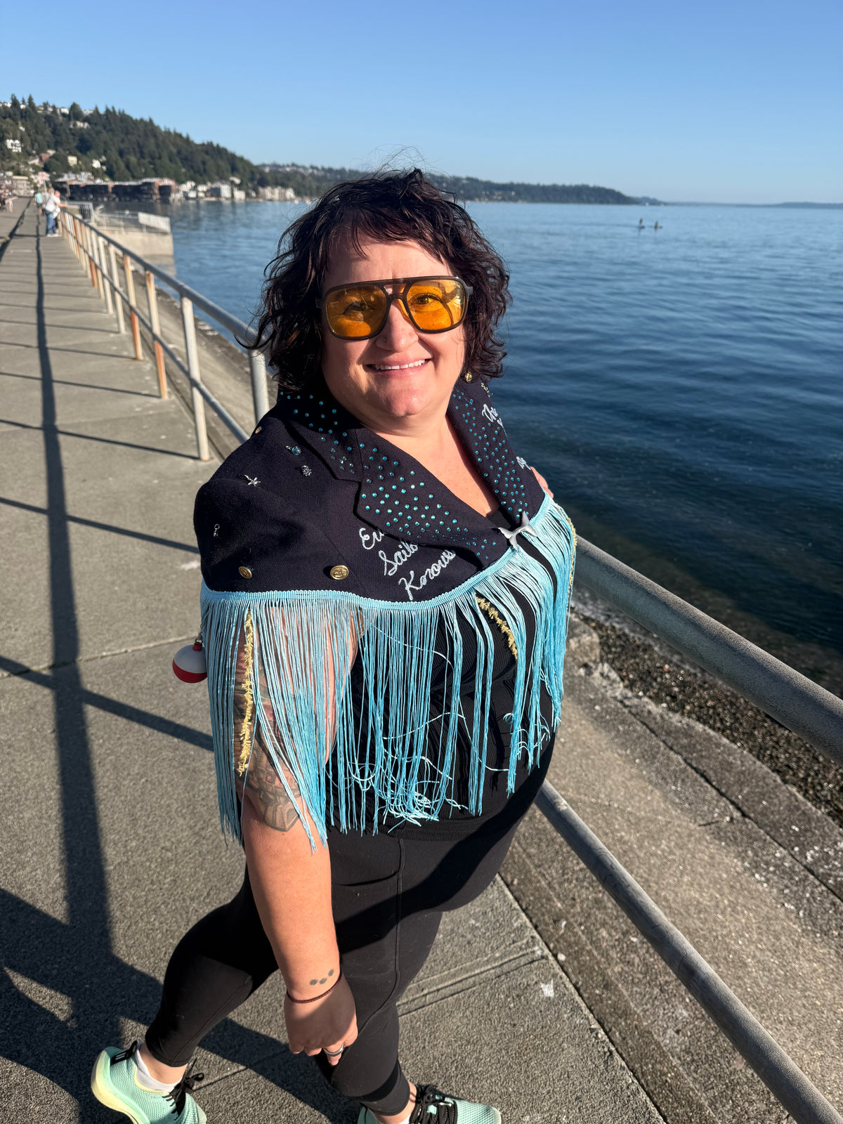 Sea Hag Disco Cape with Rhinestones, Fringe Trim, Seaweed + Bobbers