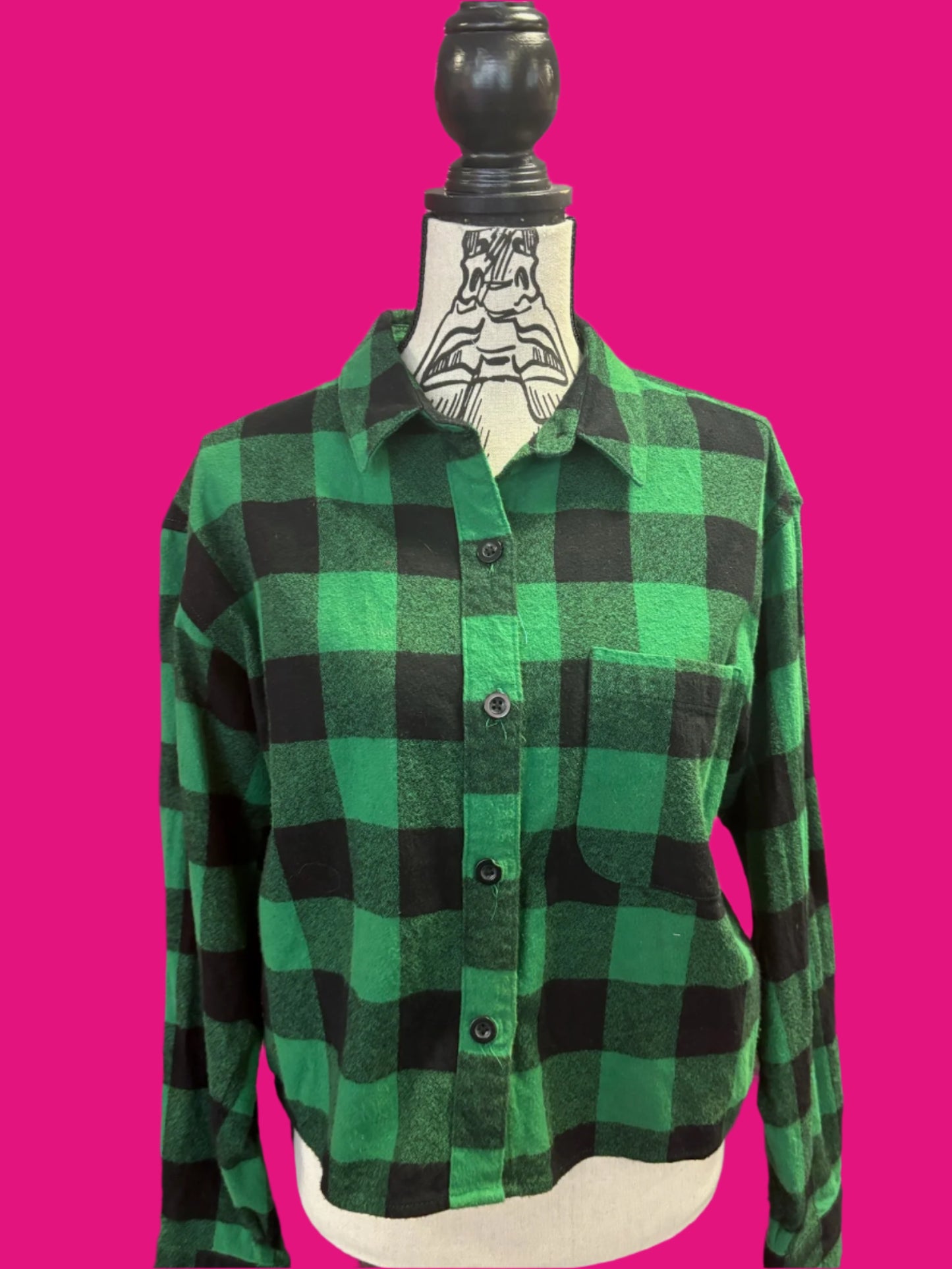 UFOs Green + Black Long Sleeve Flannel Shirt