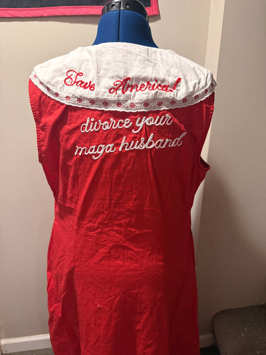 Save America! Divorce Your M A G A Husband! Red + White Midi Dress - LG