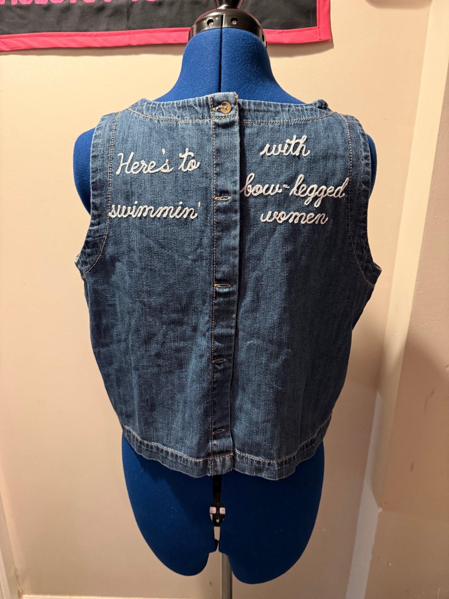 Fourth of Jaws Blue Denim Crop Sleeveless Top - LG