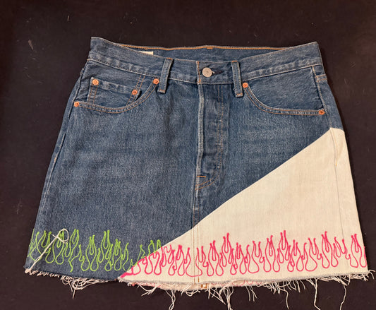 Neon Flames Mini Denim Skirt