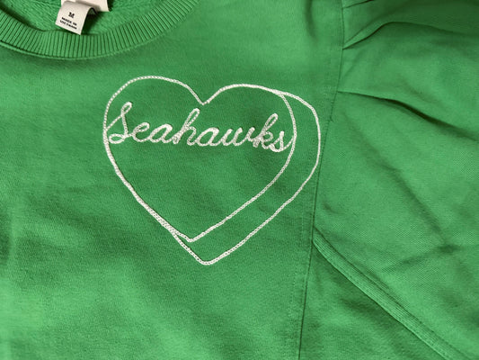I <3 the Seahawks Green Puff Sleeve Crewneck Pullover Sweatshirt - Md
