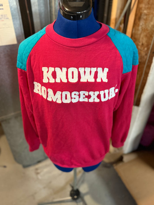 "Known Homosexual" Vintage 80s Pink + Teal Colorblock Quilted Crewneck Sweatshirt