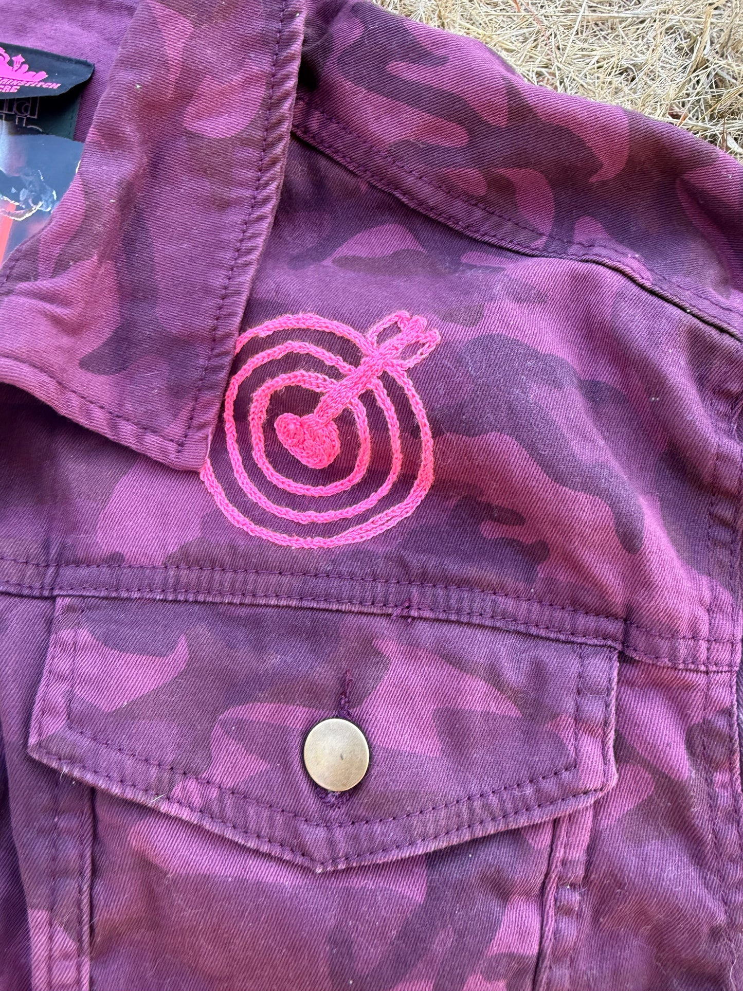 Cunting Season + Heart Target Purple + Pink Camo L/S Cropped Denim Jacket - XXL