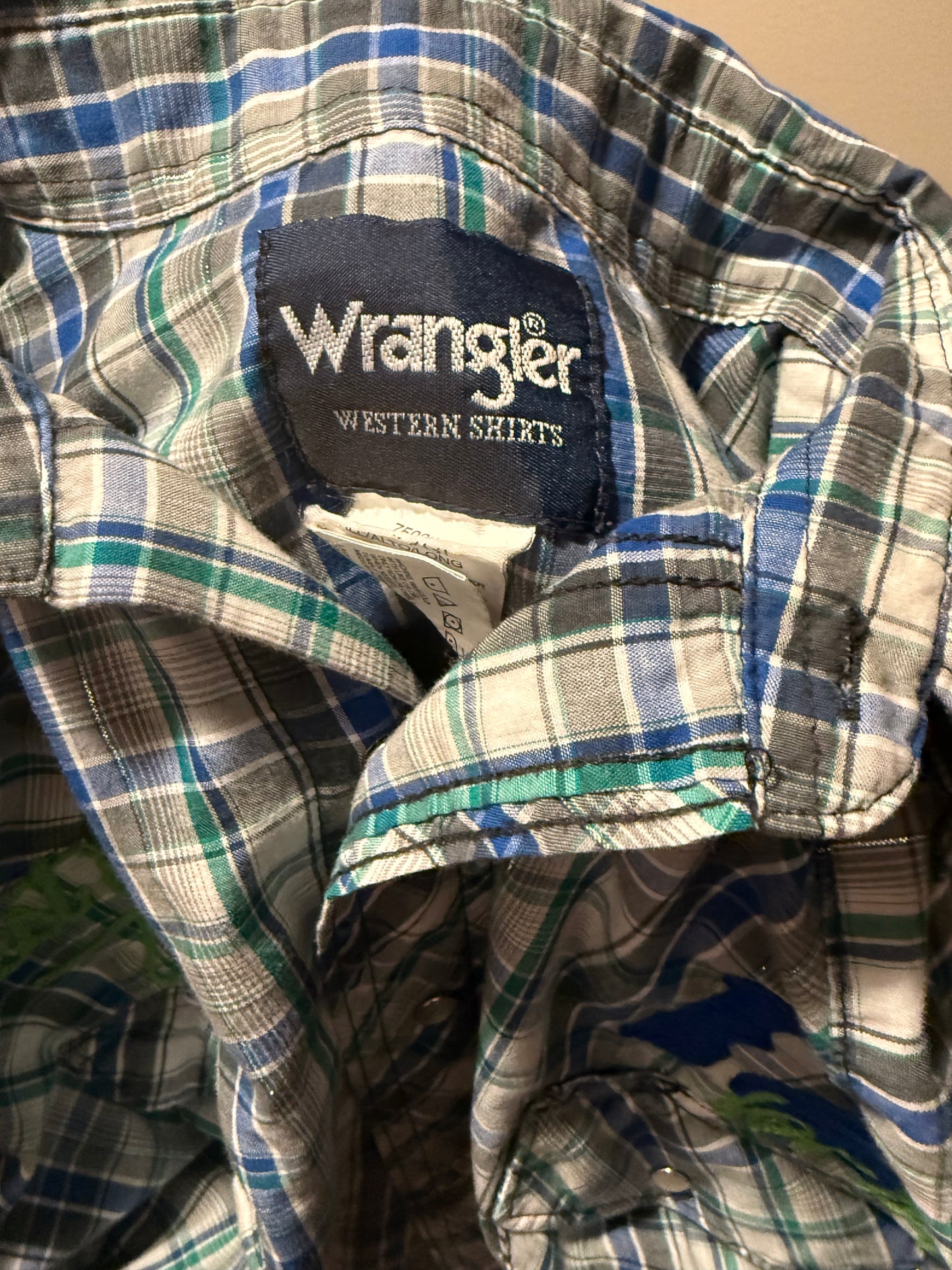 VTG 90s Green, White, Blue Plaid Metallic Seattle Seahawks Western Pearl Snap