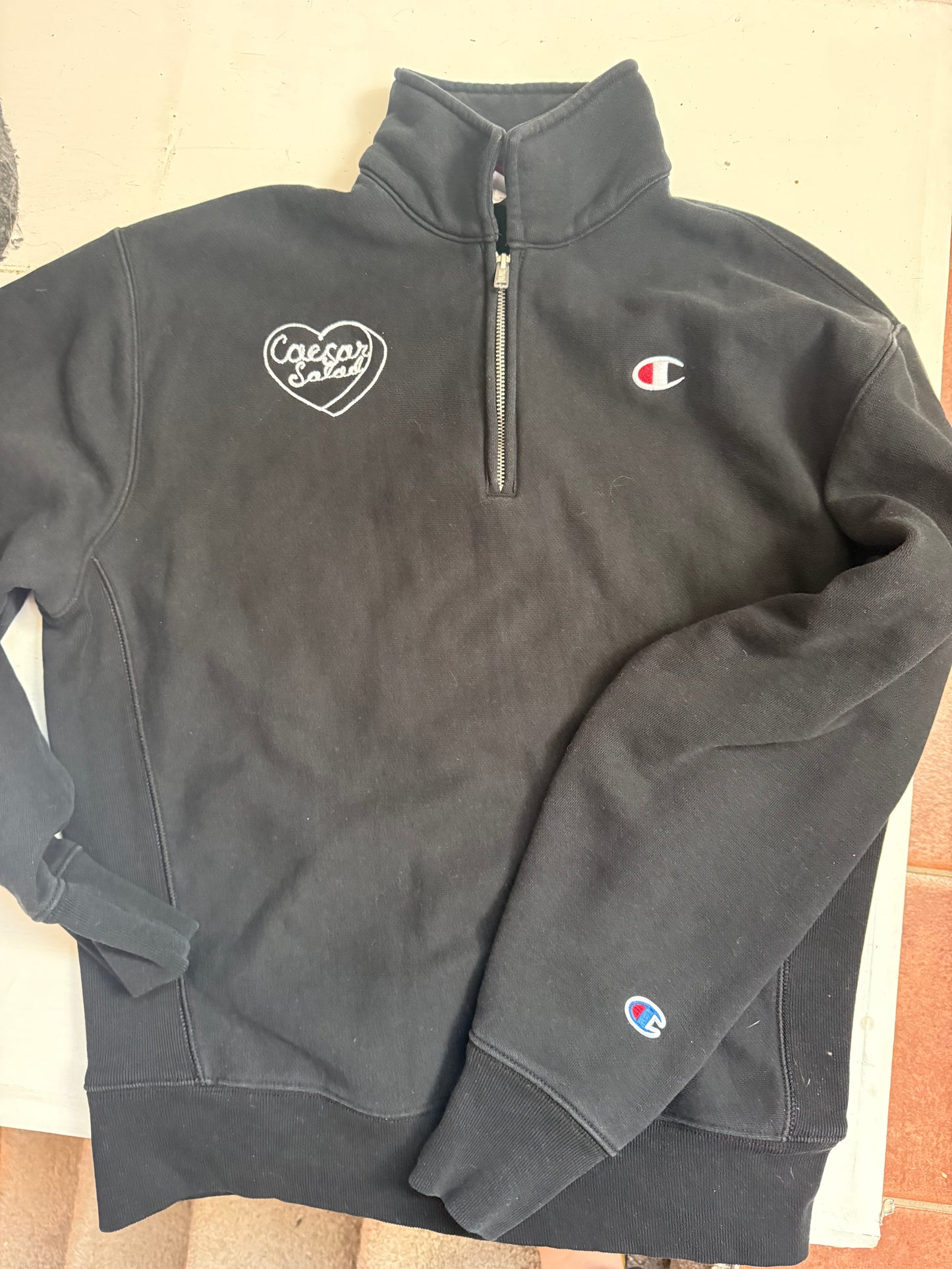 I <3 Ceasar Salad Vintage Black Half Zip Champion Sweatshirt - Medium