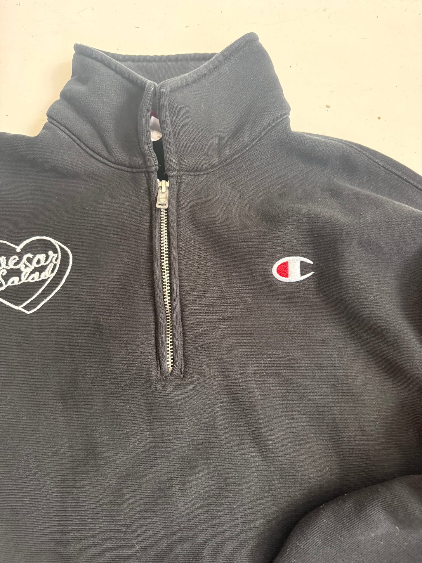 I <3 Ceasar Salad Vintage Black Half Zip Champion Sweatshirt - Medium