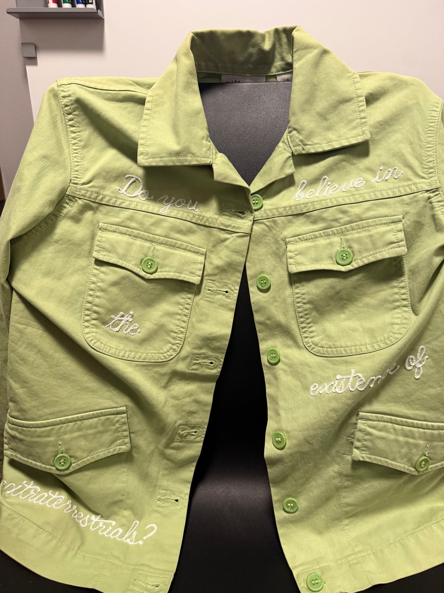 Do You Believe in the Existence of Extraterrestrials? Green Denim Coat - MD