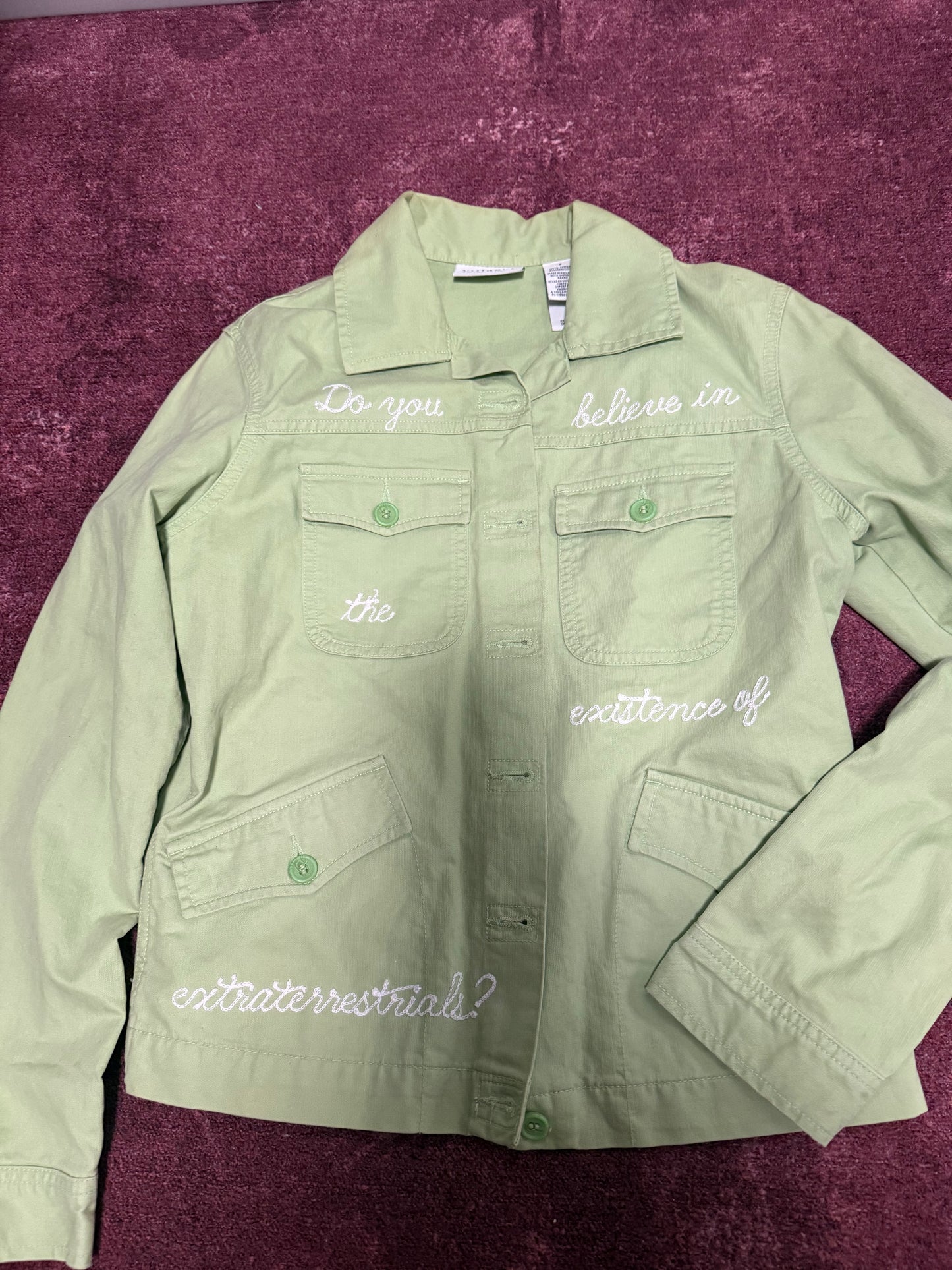 Do You Believe in the Existence of Extraterrestrials? Green Denim Coat - MD