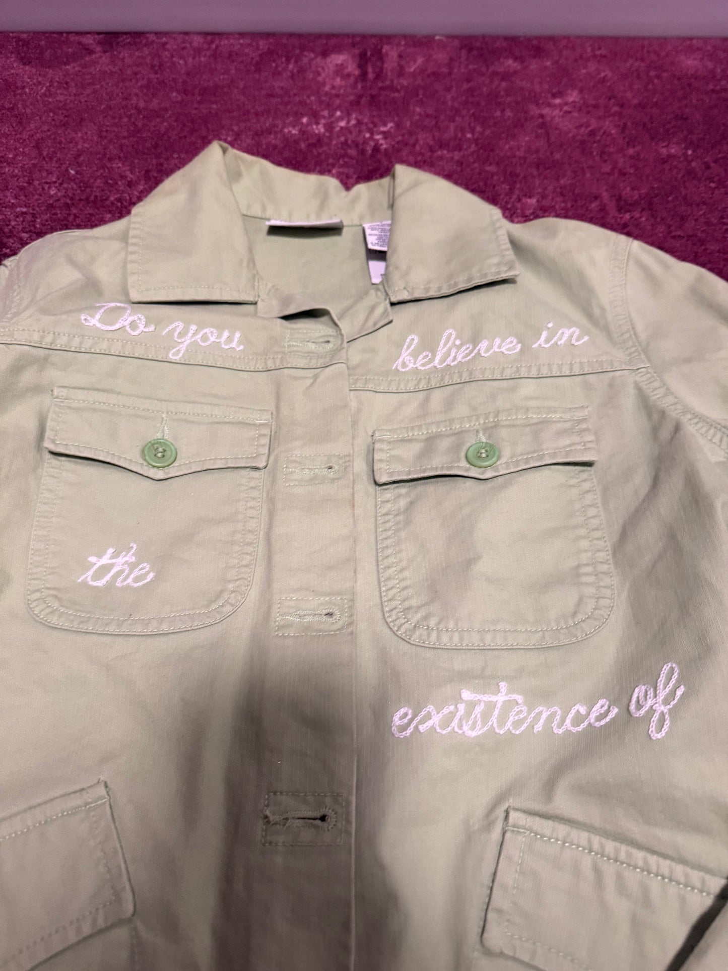 Do You Believe in the Existence of Extraterrestrials? Green Denim Coat - MD