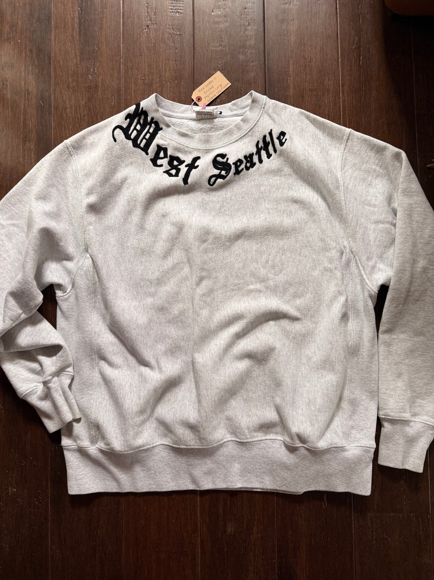 West Seattle is Metal as Hell Vintage Lt Gray Champion Crewneck - Lrg