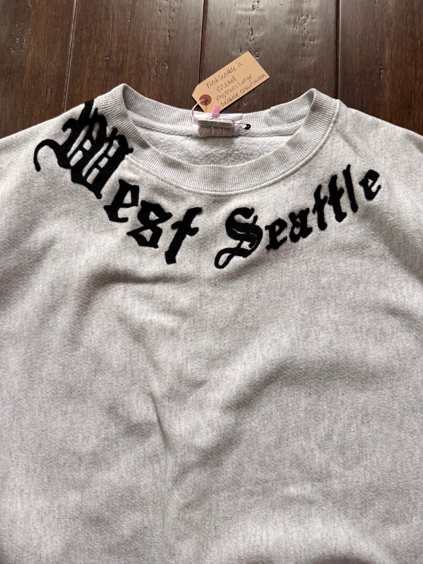 West Seattle is Metal as Hell Vintage Lt Gray Champion Crewneck - Lrg
