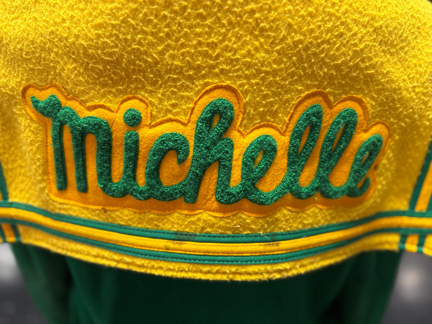 Vintage Green + Yellow "Michelle" "Parkview" Letterman Snap Jacket Small