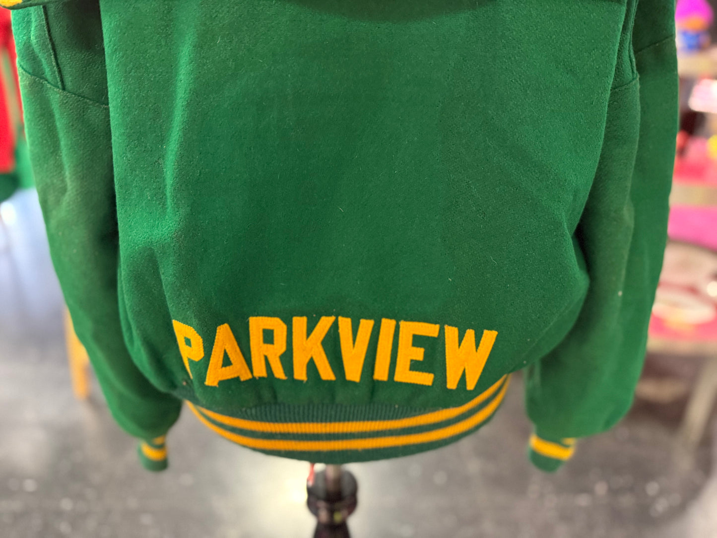 Vintage Green + Yellow "Michelle" "Parkview" Letterman Snap Jacket Small