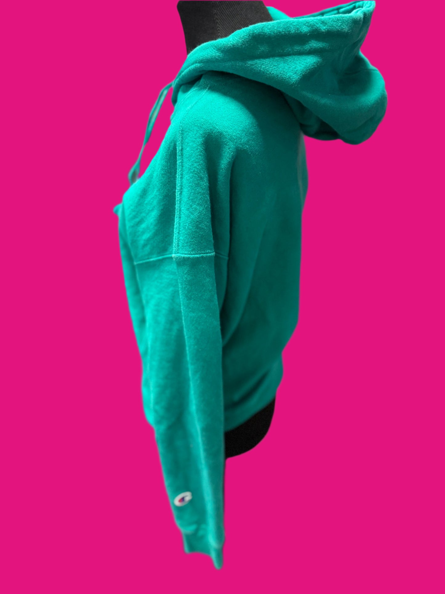 Teal Green Champion Chest Emblem Pullover Hoodie Sweatshirt Medium