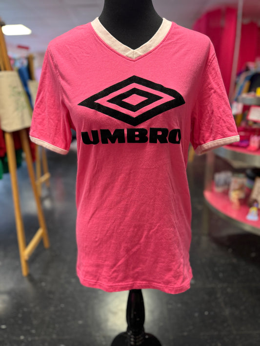 Pink + White Umbro Ringer with Velvet Flocked Chest Logo Medium