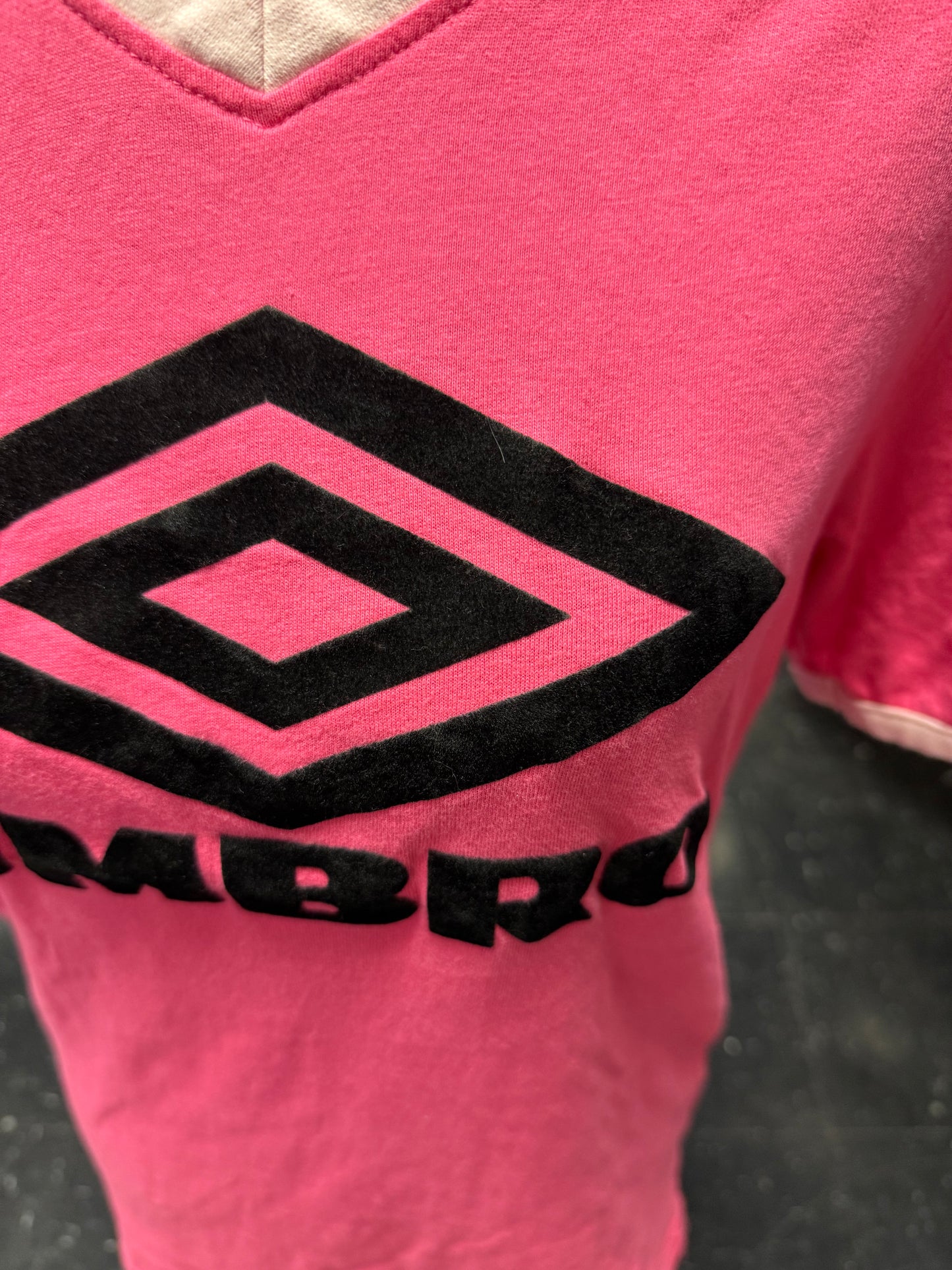 Pink + White Umbro Ringer with Velvet Flocked Chest Logo Medium