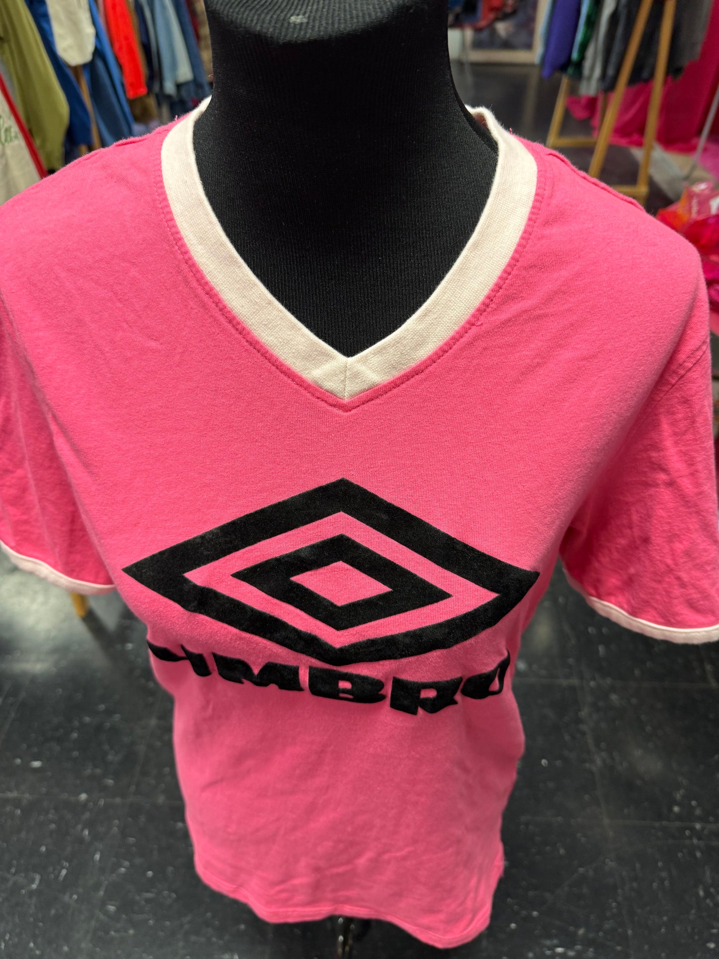 Pink + White Umbro Ringer with Velvet Flocked Chest Logo Medium