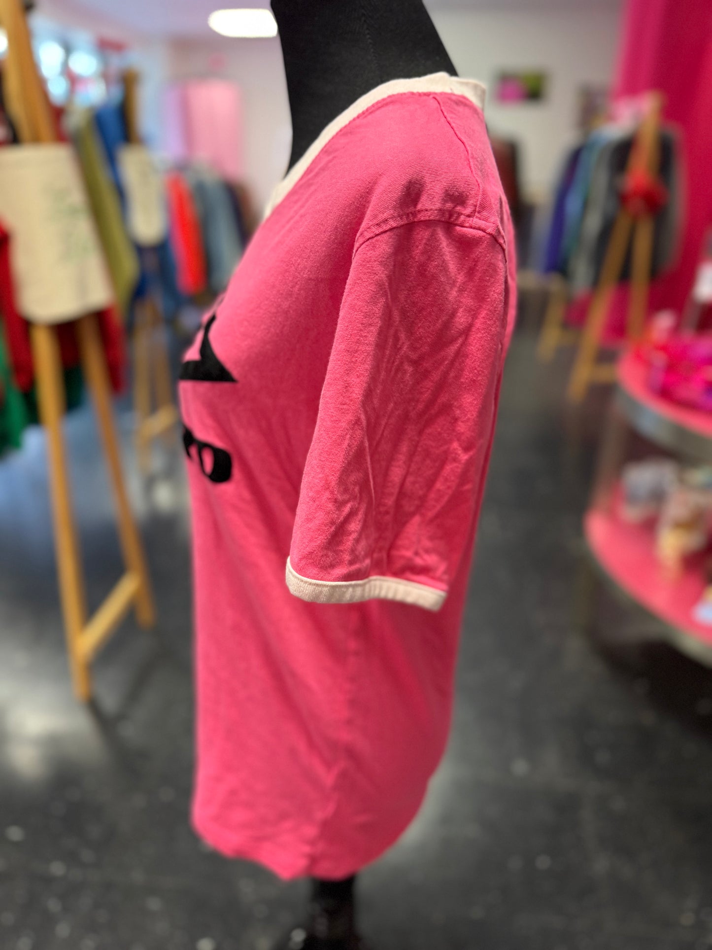 Pink + White Umbro Ringer with Velvet Flocked Chest Logo Medium