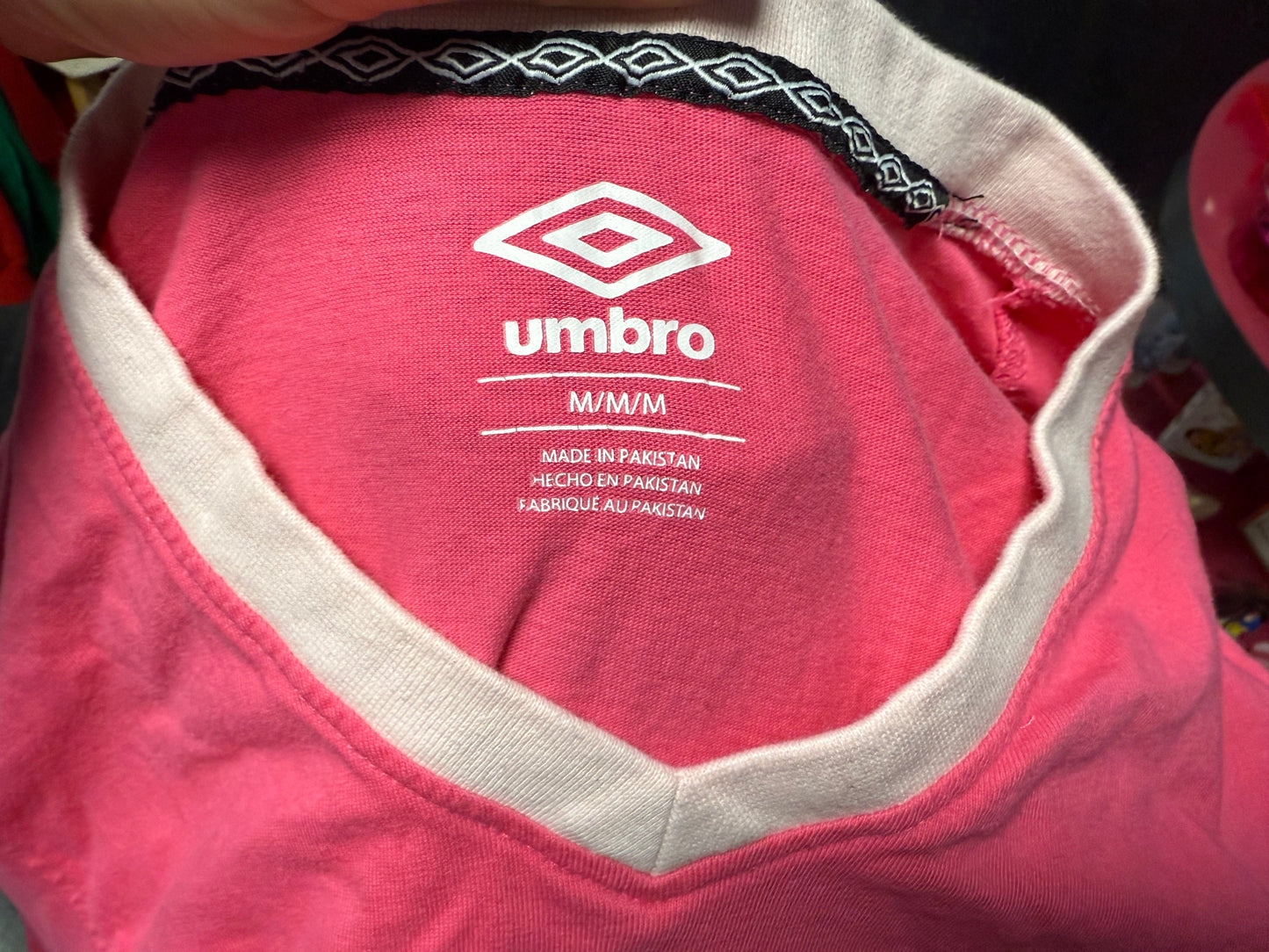 Pink + White Umbro Ringer with Velvet Flocked Chest Logo Medium