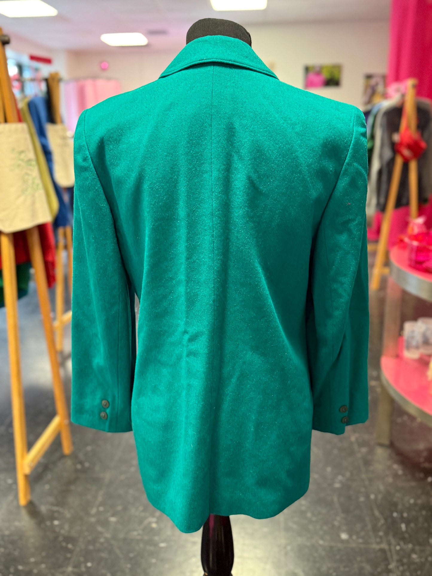 Vintage Miss Pendleton Teal Green Lined Long Sleeve Wool One-Button Blazer Suit Jacket