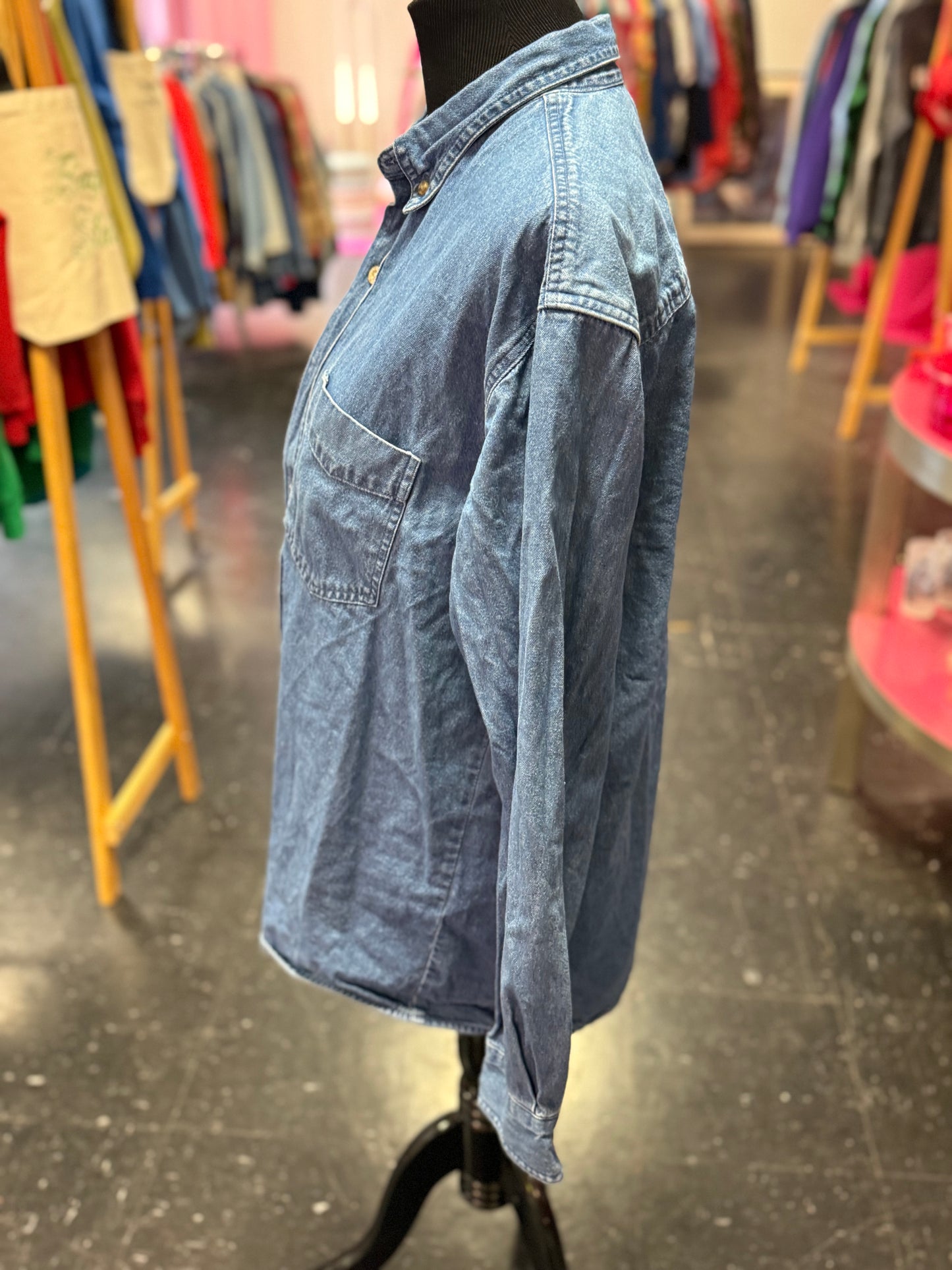 Blue Denim Long Sleeve Dickies Button-Up Collared Shirt Large