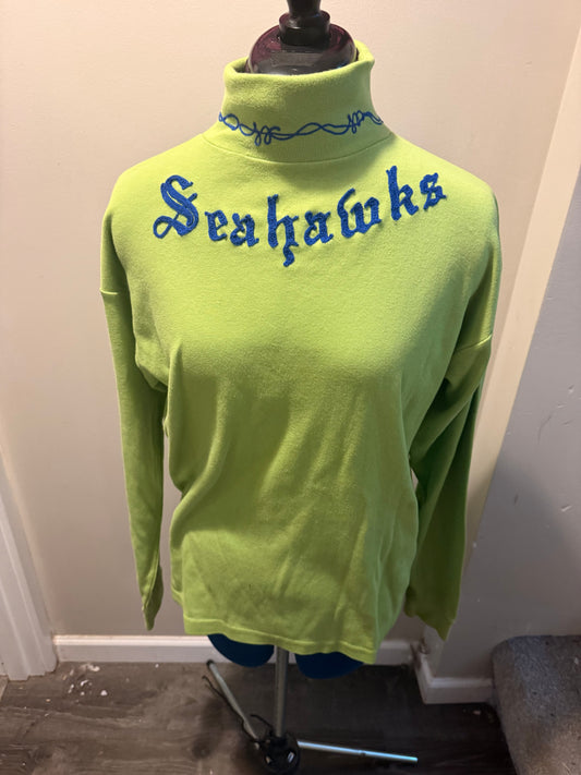 Metal + Barbed Wire Seahawks VTG Green Turtleneck Sweatshirt - Large