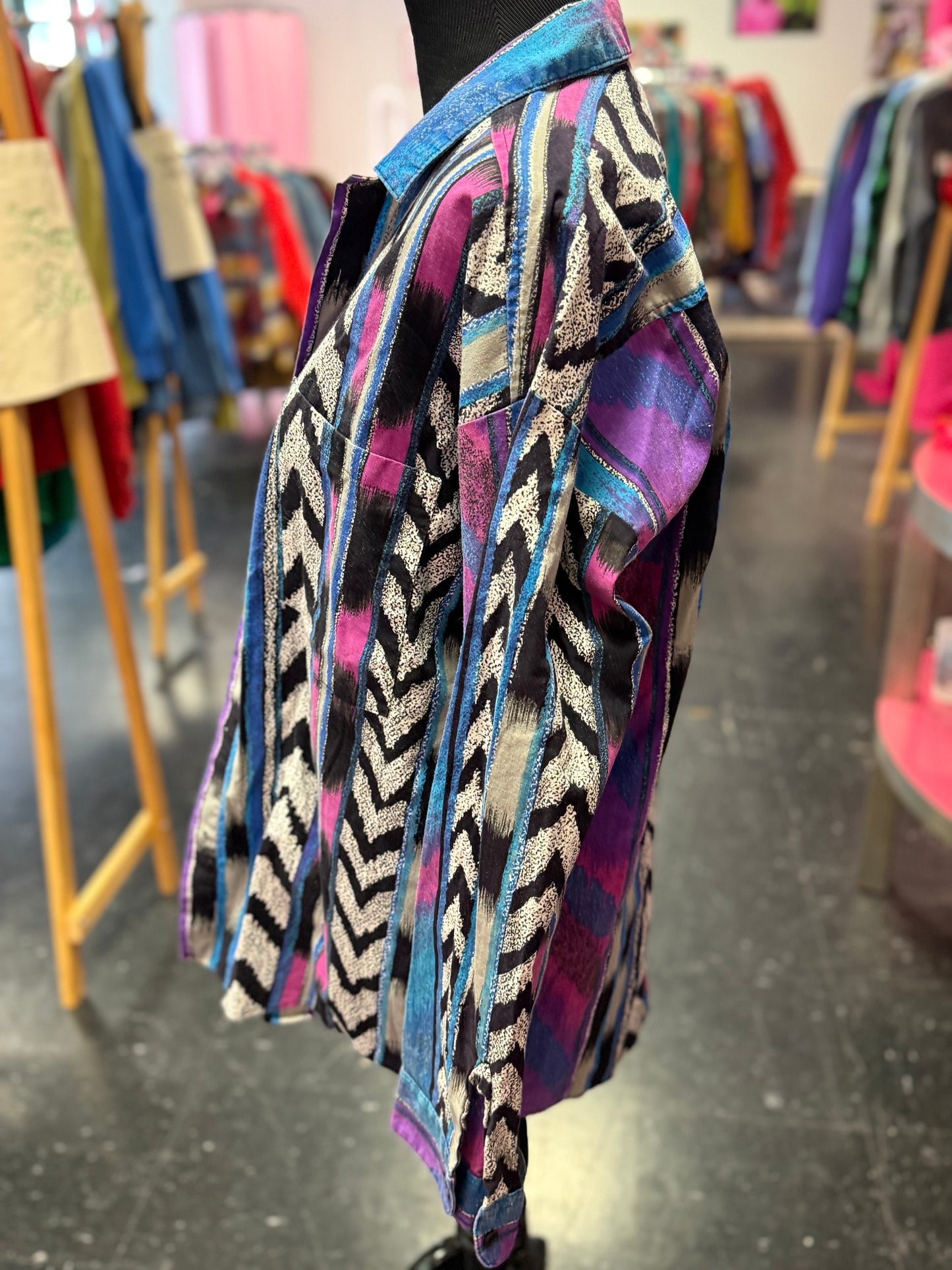 Vintage 80s Bold Purple + Teal Long Sleeve Button Up Shirt