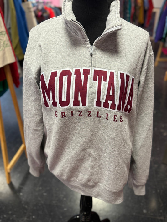 Champion University of Montana Grizzlies Grey + Maroon Quarter Zip Pullover Crew