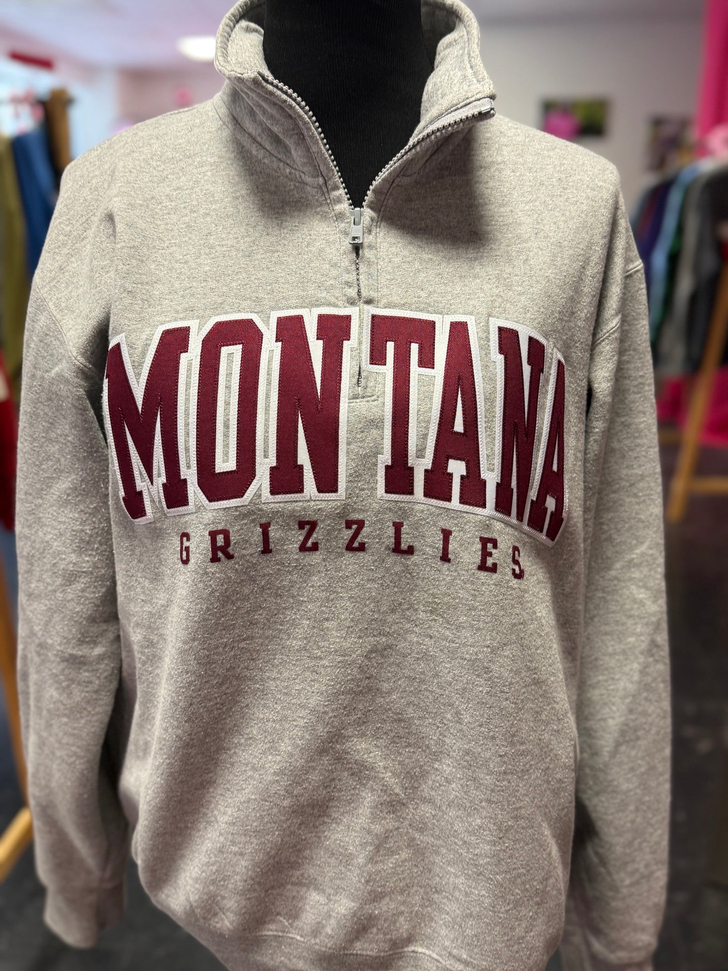 Champion University of Montana Grizzlies Grey + Maroon Quarter Zip Pullover Crew