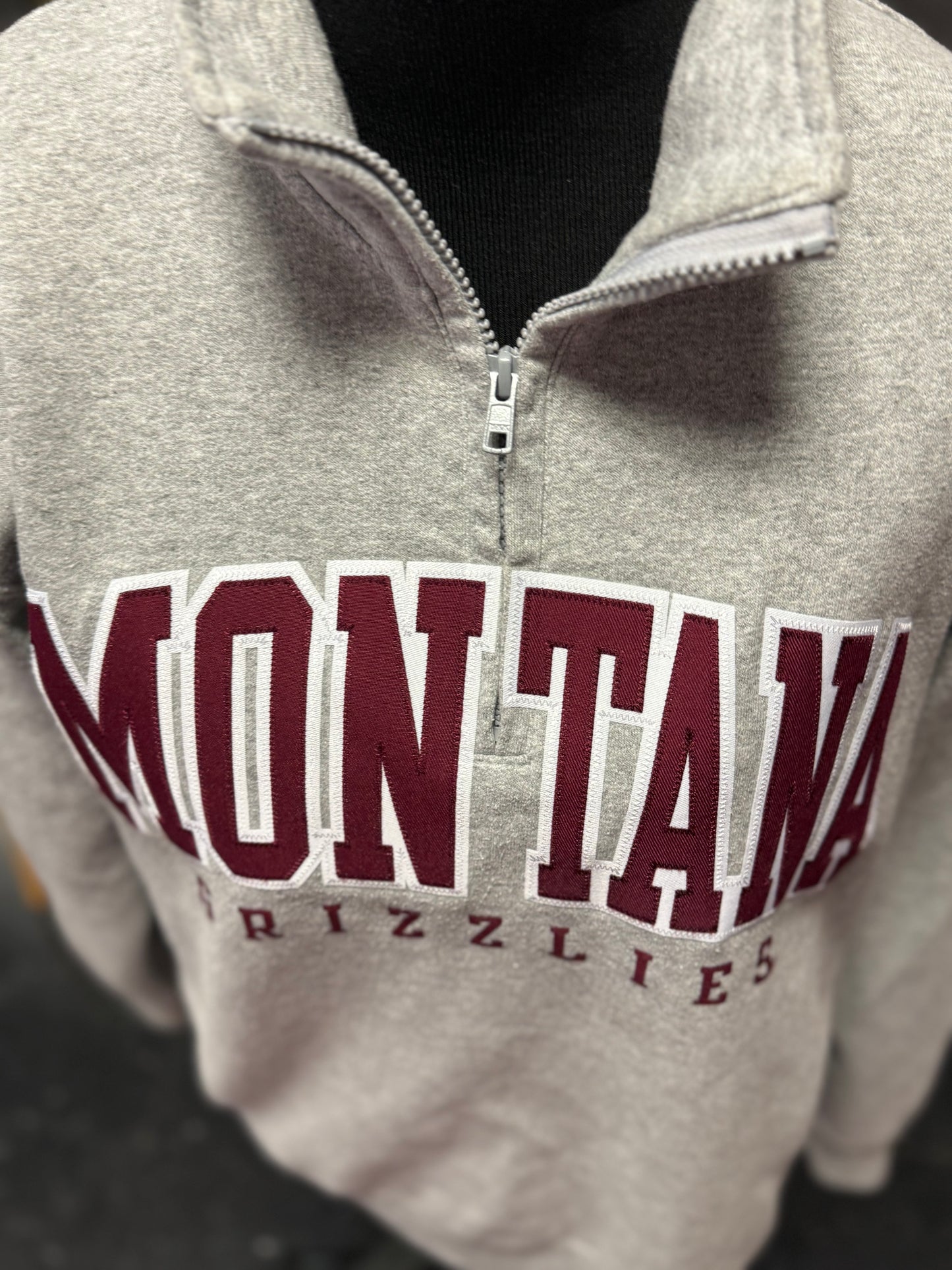 Champion University of Montana Grizzlies Grey + Maroon Quarter Zip Pullover Crew