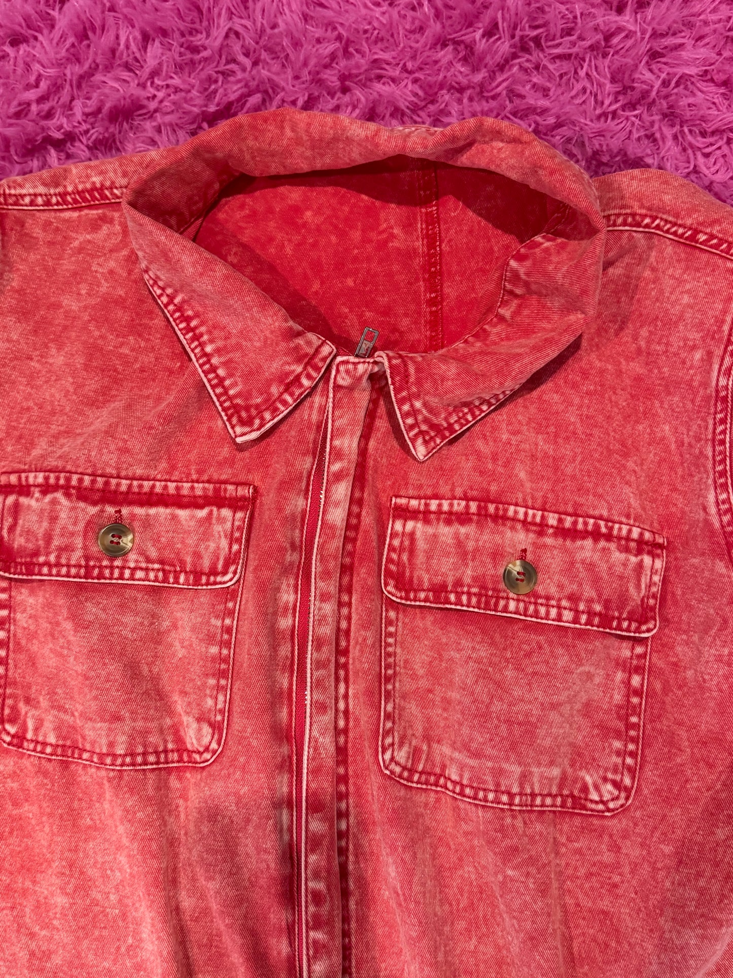 Brick Red Denim Short Sleeve Romper 2XL