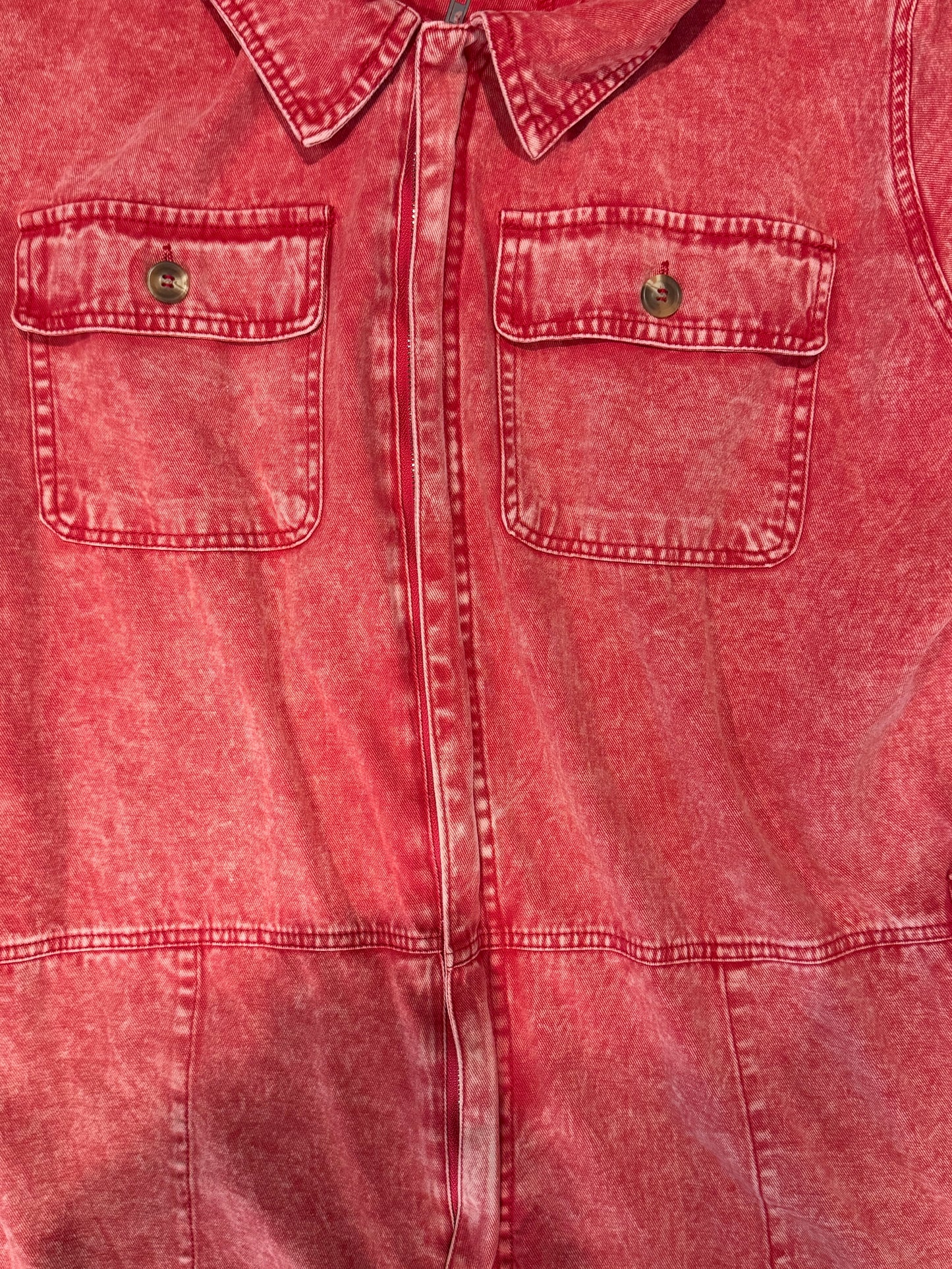 Brick Red Denim Short Sleeve Romper 2XL