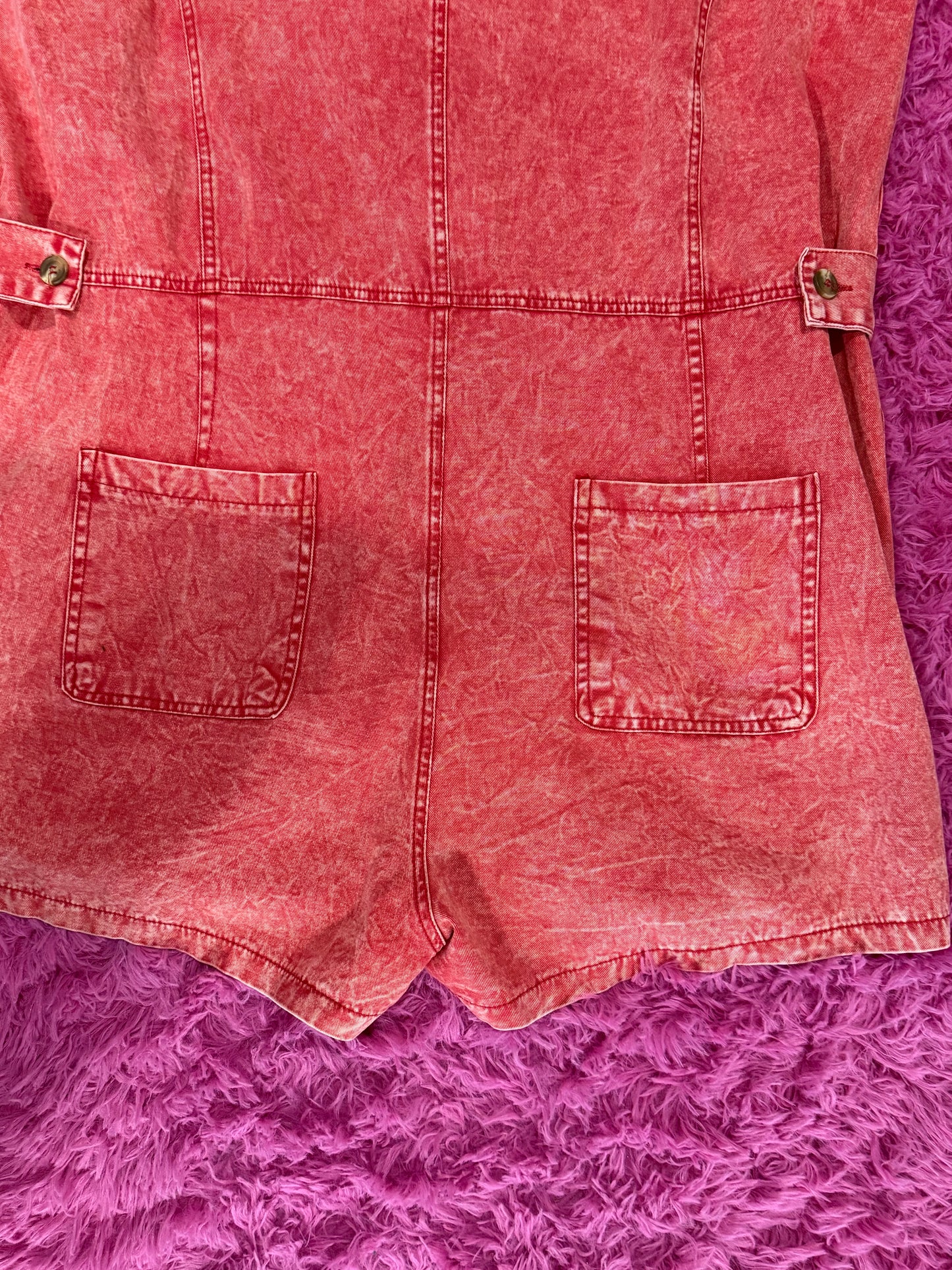 Brick Red Denim Short Sleeve Romper 2XL
