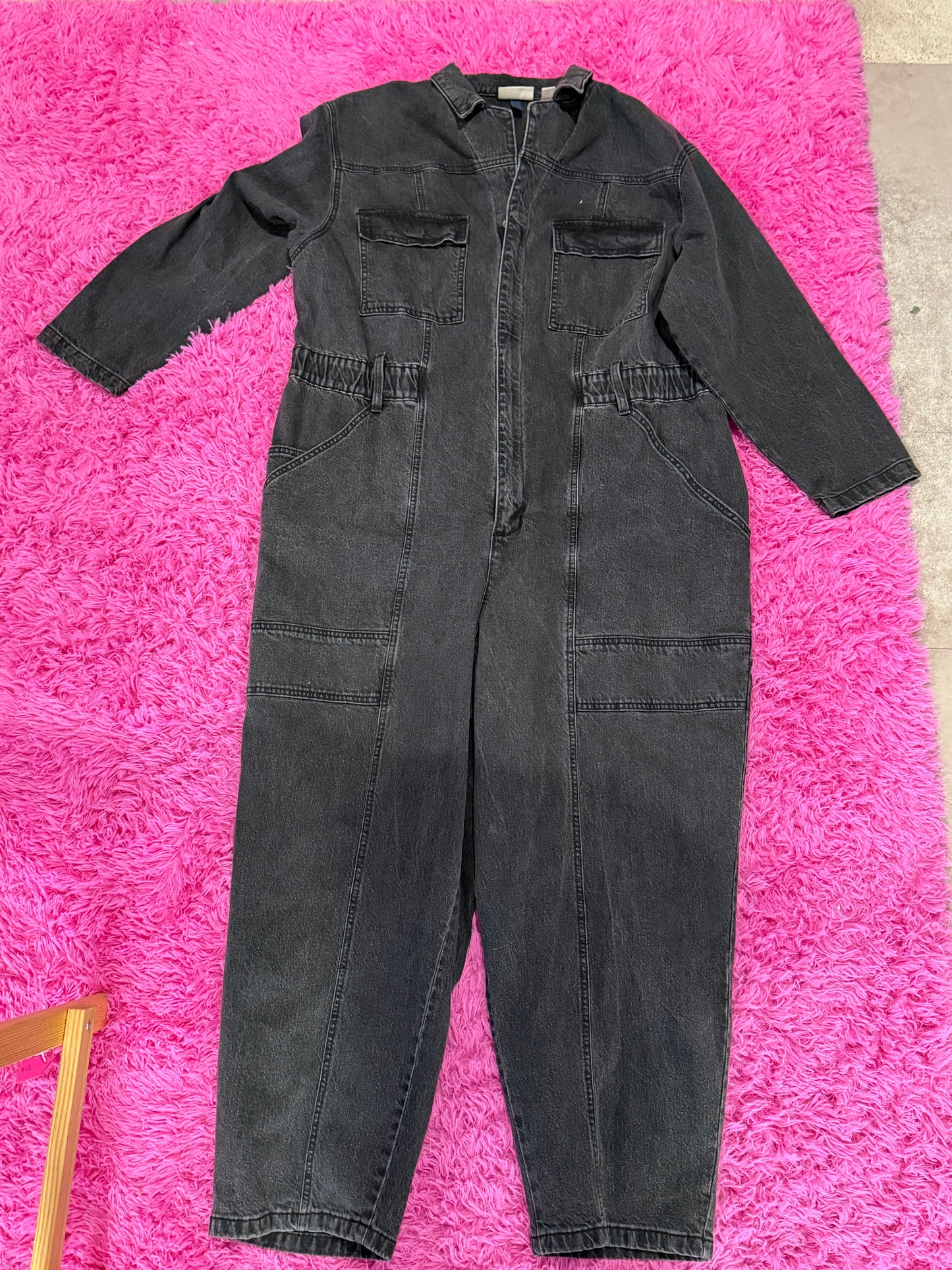 Long Sleeve Black Denim Zip Up Jumpsuit 22