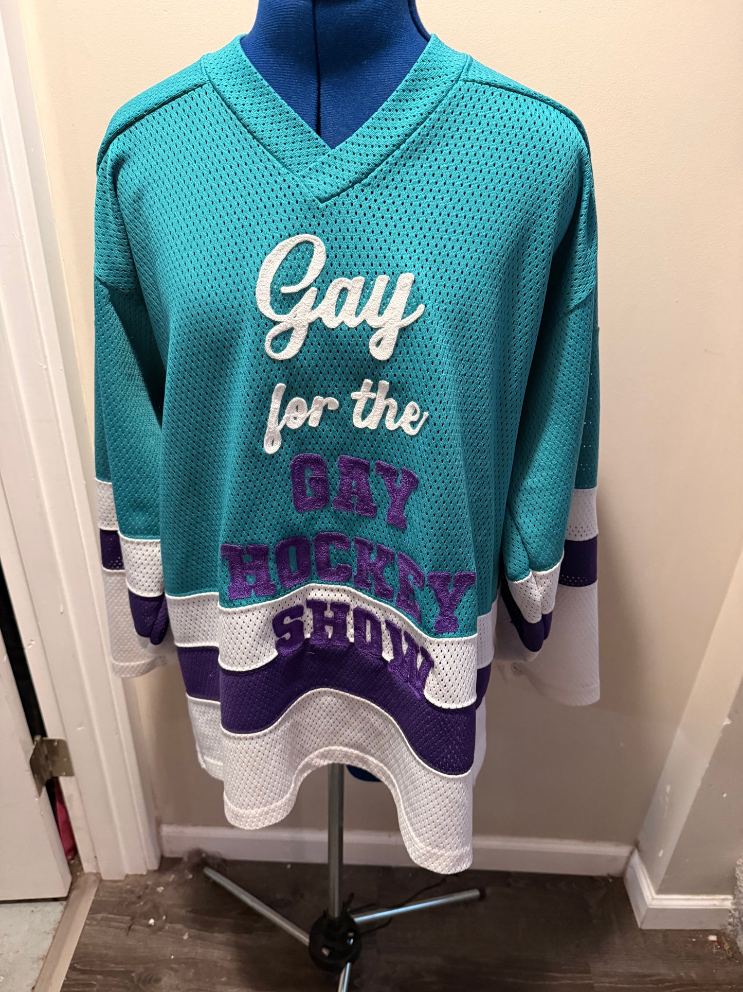 Gay for the Gay Hockey Show Vintage Purple, Teal, White Hockey Jersey