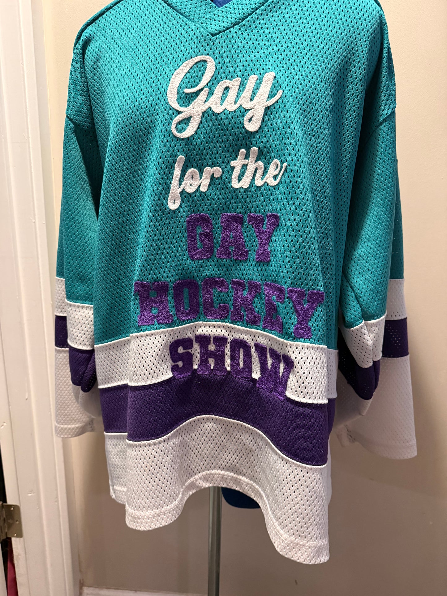 Gay for the Gay Hockey Show Vintage Purple, Teal, White Hockey Jersey